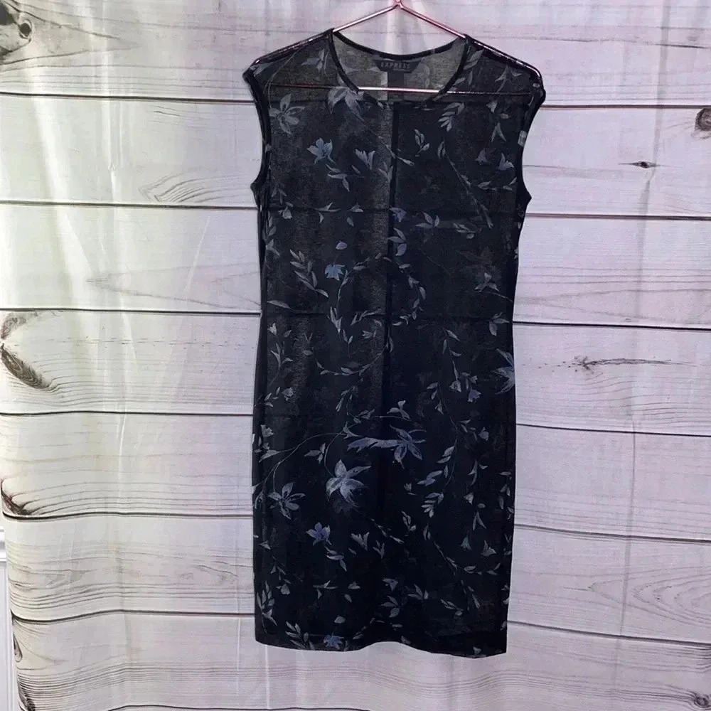 Express Floral Dress Black Size 3/4 Sheer Sleeveless Summer